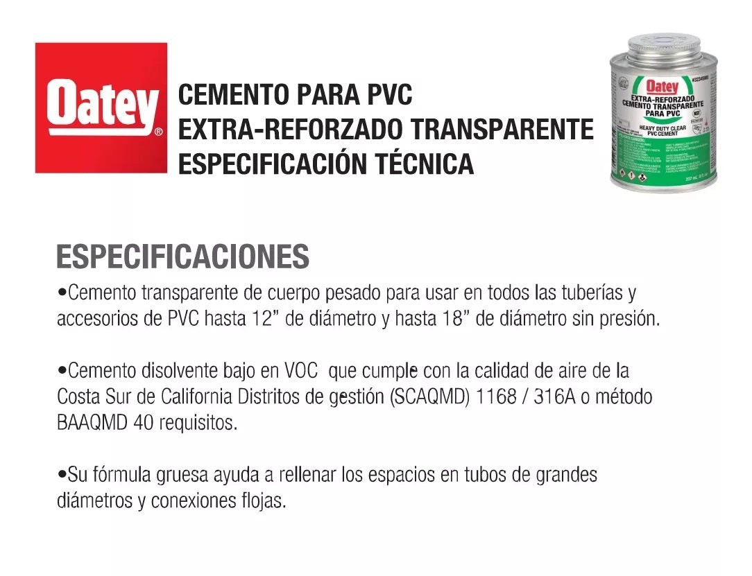 CEMENTO (PEGAMENTO) REFORZADO TRANSPARANTE ETIQUETA VERDE PARA PVC 1/2 LT (473 mL) AOTEY AMANCO