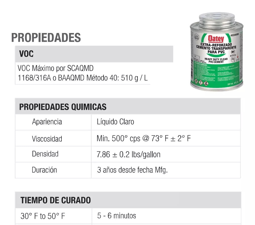 CEMENTO (PEGAMENTO) REFORZADO TRANSPARANTE ETIQUETA VERDE PARA PVC 1/2 LT (473 mL) AOTEY AMANCO